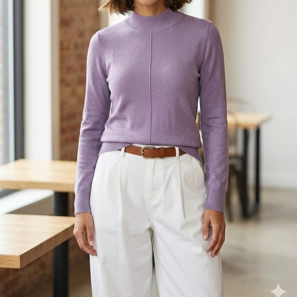 NWT Arach & Cloz Women's Soft Knit Sweater Lavender Sz Small Mock Neck Preppy